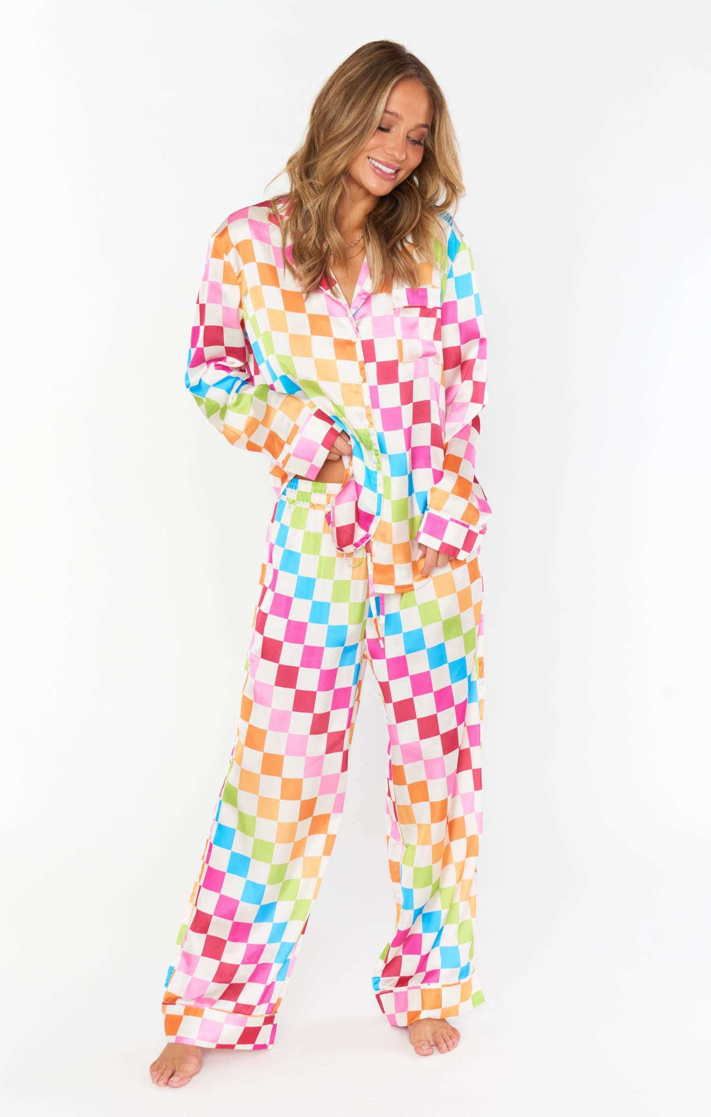 Classic PJ Set ~ Multi Checker Silky – Mumu