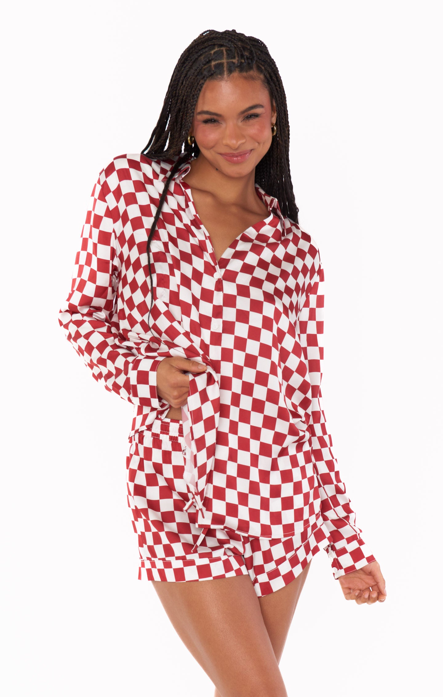 Early Riser PJ Set ~ Red Checker Silky – Mumu