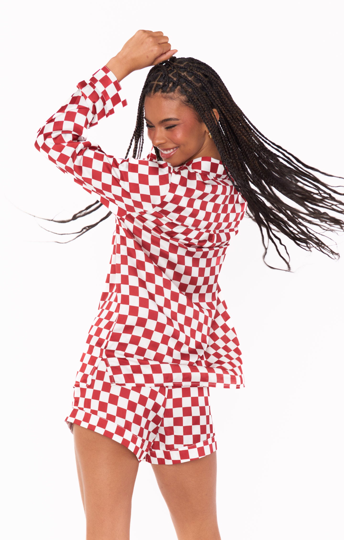 Early Riser PJ Set ~ Red Checker Silky – Mumu