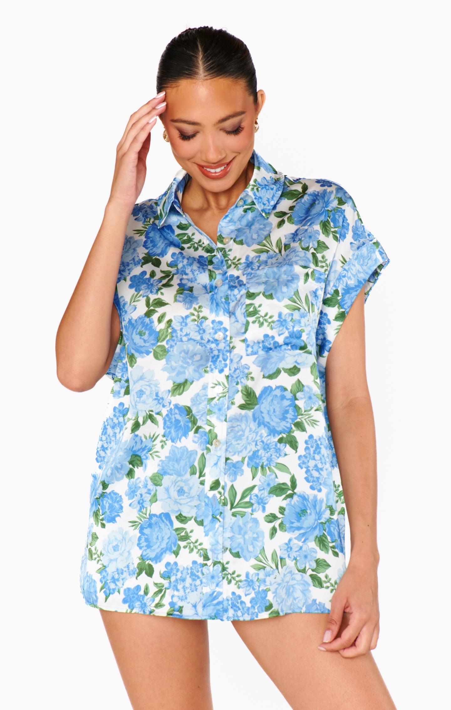 Best Day Button Up ~ Cottage Floral Blue – Mumu