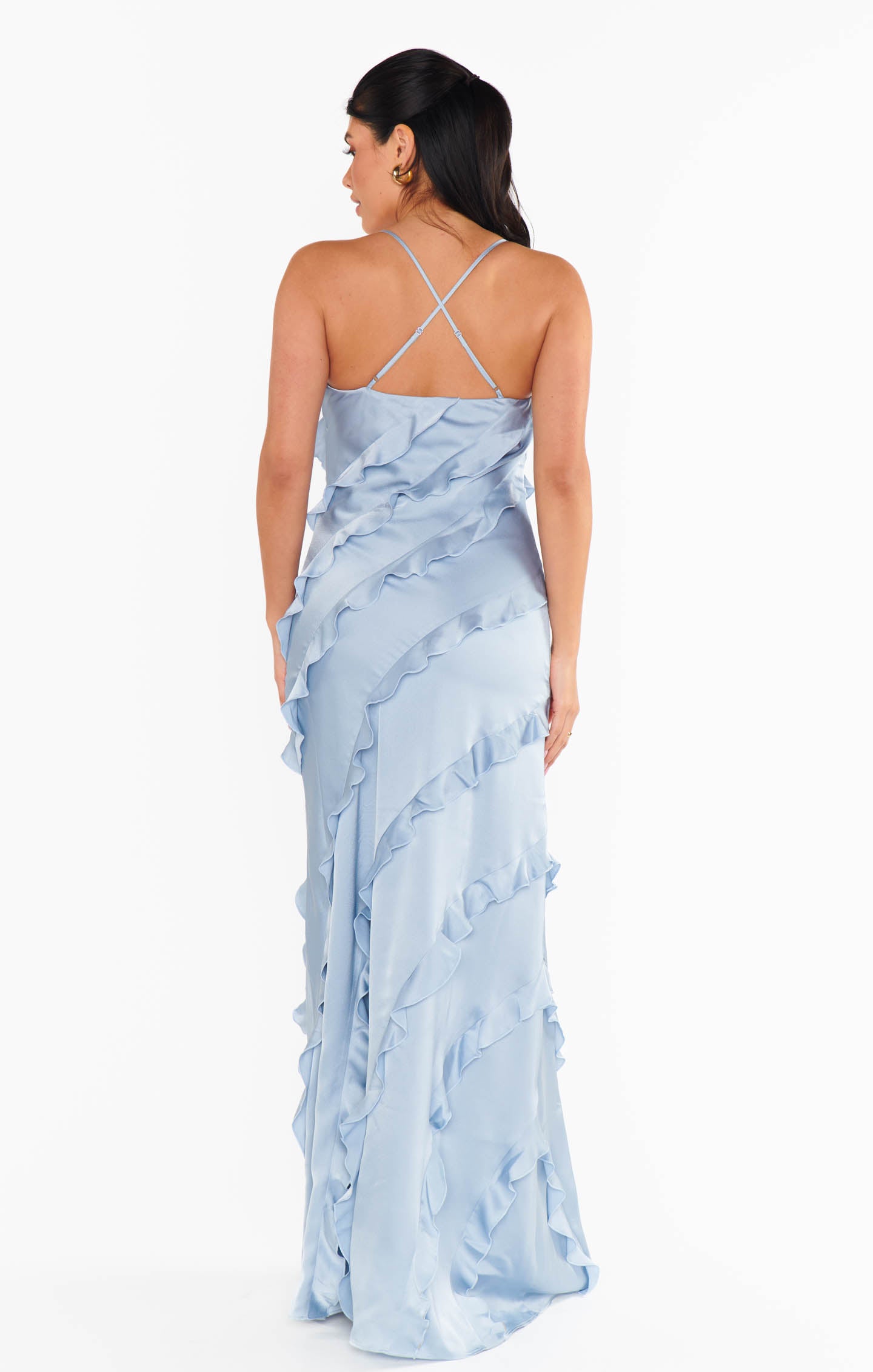Romance Ruffle Dress ~ Steel Blue Luxe Satin – Mumu